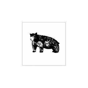Carimbo De Borracha Urso preto monocromático desenhado mão