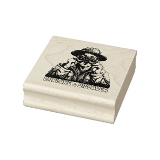 Carimbo De Borracha Uso de Binoculares para Explorar e Descobrir