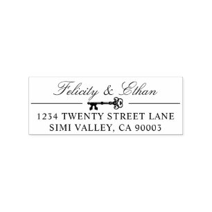 Carimbo De Borracha Vintage Antique Rustic Key Name & Return Address