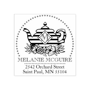 Carimbo De Borracha Vintage Antique Stripe & Floral Monograma