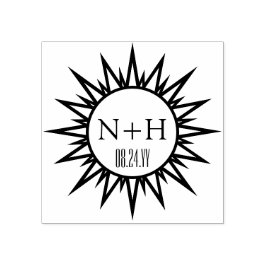 Carimbo De Borracha Vintage Art Deco Sunburst Chic Casamento Monograma