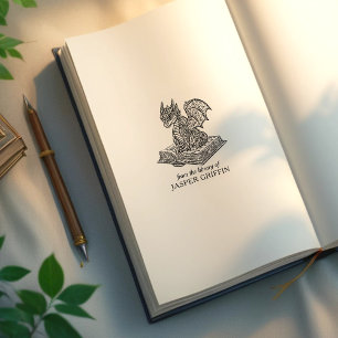 Carimbo De Borracha Vintage Baby Dragon Bookplate