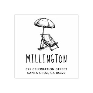 Carimbo De Borracha Vintage Beach Cadeira & Umbrella Return Address