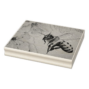 Carimbo De Borracha Vintage Bee N.º 6 Flower Watercolor Art