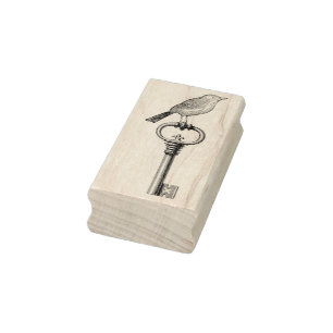 Carimbo De Borracha Vintage Bird em uma peça chave de borracha