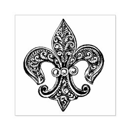 Carimbo De Borracha Vintage Black and White Lacy Fleur De Lis