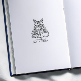 Carimbo De Borracha Vintage Cat Reading Bookplate