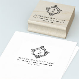 Carimbo De Borracha Vintage Crest Casamentos Monogramas Endereço