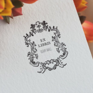 Carimbo De Borracha Vintage Deco Frame Bookplate Ex Libris Bookote