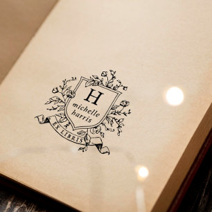 Carimbo De Borracha Vintage Drawing Monograma Ex Libris Name Book