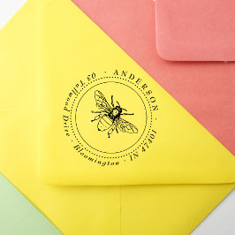 Carimbo De Borracha Vintage Elegant Honey Bee Round Endereço de Retorn