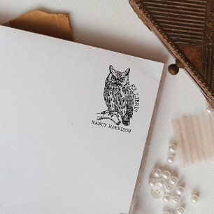 Carimbo De Borracha Vintage Ex Libris Owl, Biblioteca Personalizada Bo