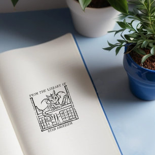 Carimbo De Borracha Vintage Fantasy Baby Dragon Bookplate