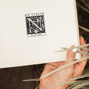 Carimbo De Borracha Vintage Flor Monograma - Letra Ex Libris
