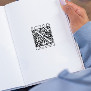 Carimbo De Borracha Vintage Flor Monograma - Letra Ex Libris