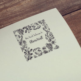 Carimbo De Borracha Vintage Floral Frame Bookplate Ex Libris Bookish