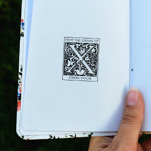 Carimbo De Borracha Vintage Floral Monograma - Letra X da Biblioteca