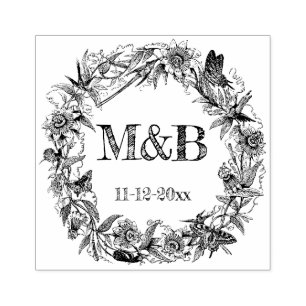 Carimbo De Borracha Vintage Floral Rustic Wreath Monograma Casamento