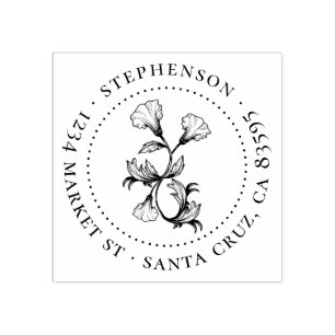 Carimbo De Borracha Vintage Flower Family Name Round Return Address