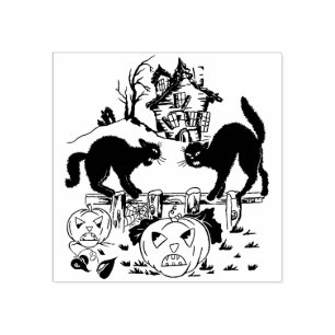 Carimbo De Borracha Vintage Halloween Trick ou trata gatos pretos