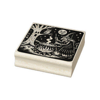 Carimbo De Borracha Vintage Halloween Witch and Cauldrom Rubber Stamp