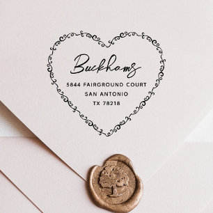 Carimbo De Borracha Vintage Ornamental Heart Wedding Return Address