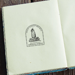 Carimbo De Borracha Vintage Owl Personalizado Da Biblioteca De