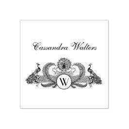 Carimbo De Borracha Vintage Peacocks - Iniciais do Nome do Monograma