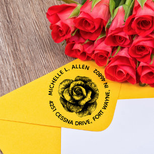 Carimbo De Borracha Vintage Rosa Floral Custom Round Return Address