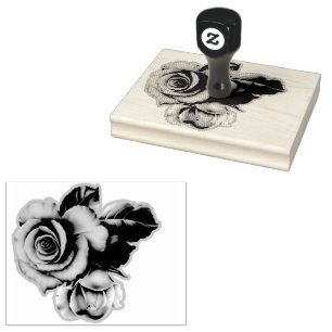 Carimbo De Borracha Vintage Rosa Wood Handle Rubber Stamp