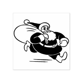 Carimbo De Borracha Vintage Running Santa Claus