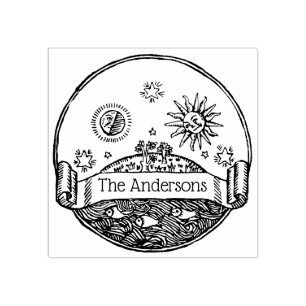 Carimbo De Borracha Vintage Sun Moon Stars Ocean Earth Nome de Desenho