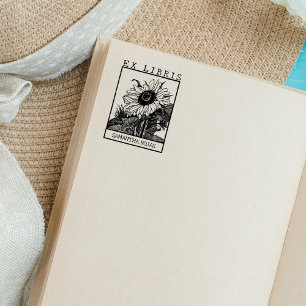 Carimbo De Borracha Vintage Sunflower Book Ex Libris