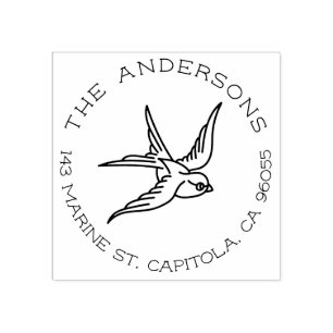 Carimbo De Borracha Vintage Swallow Tatto Family Name Return Address