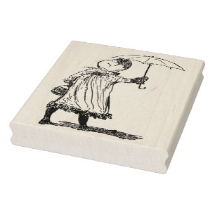 Carimbo De Borracha Vintage Umbrella Girl Rubber Art Stamp
