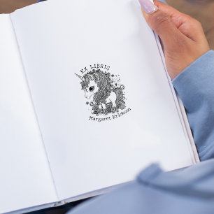 Carimbo De Borracha Vintage Unicorn, Fantasy Custom Ex Libris, Livro