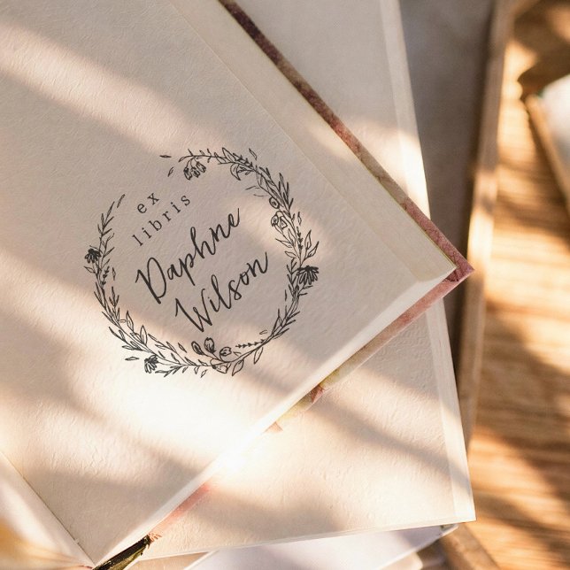 Carimbo De Borracha Whimsical Floral Simple Calligraphy Ex Libris Book (Criador carregado)