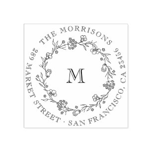 Carimbo De Borracha Wildflower Wreath Round Family Name Endereço de de