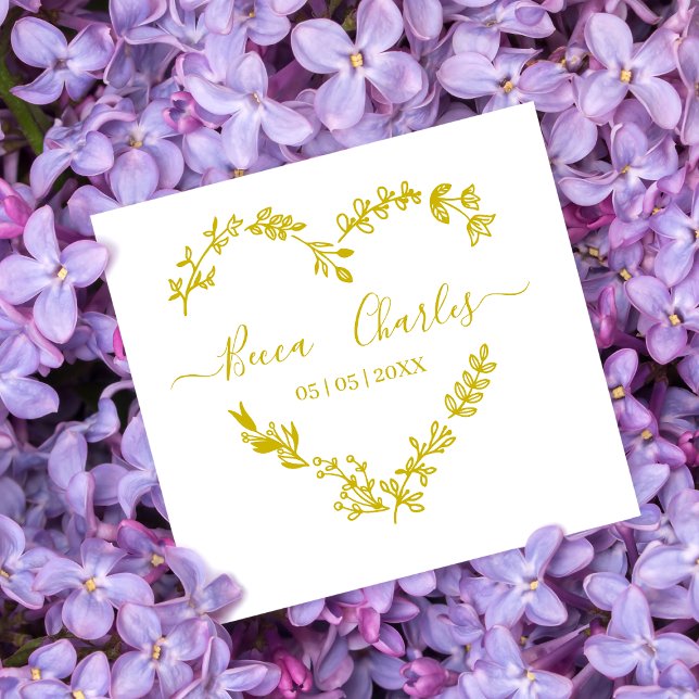 Carimbo De Borracha Wildflowers Heart & Elegant Typography for Wedding (Criador carregado)