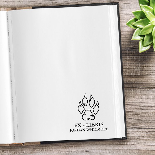 Carimbo De Borracha Wolf Paw Print Ex Libris Nome Personalizado (Wolf paw print ex-libris custom name)