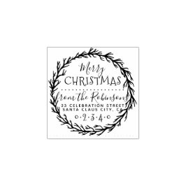 Carimbo De Borracha Wreath Family Name & Return Address