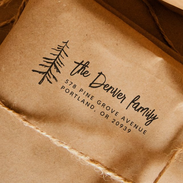 Carimbo de Endereço de Retorno da Árvore do Pinho  (Rubber Stamp Mock-up)