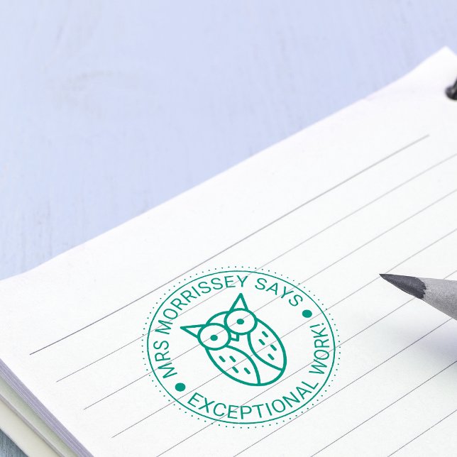 Carimbos de Coruja para Professores Personalizados (Exceptional Work Owl Teachers Personalized Self-inking Stamp)