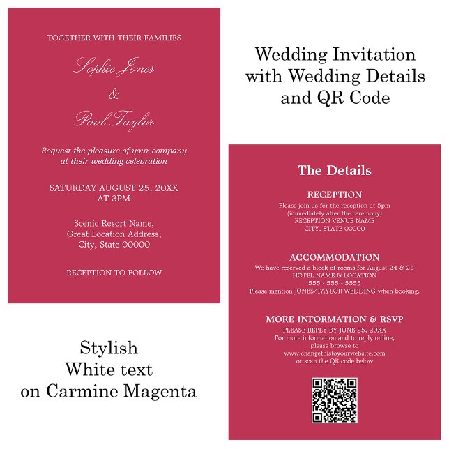 Carmine Magenta Casamento QR Código RSVP Convite (Criador carregado)