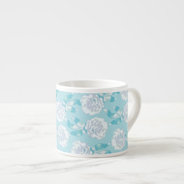 Carnação aqua padrão azul café espresso caneca (Frente Esquerda)