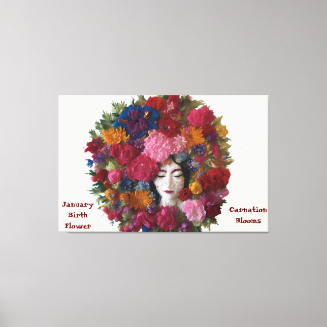 Carnação Blooms of Winter Grace: Canvas de janeiro (Frente)