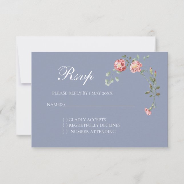 Carnations and  Blue Wedding RSVP card (Frente)