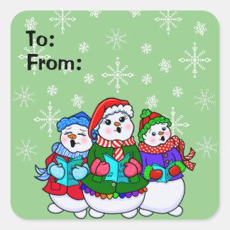Caroling Snowpeople Pinheiros com Etiquetas de Nat