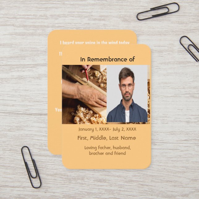 Carpintaria de madeira de cartão de bolso memorial (Frente/Verso In Situ)