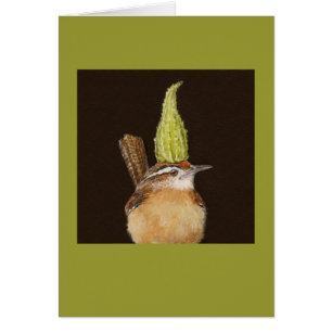 Carriça de Carolina com cartão do milkweed